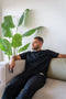Men Summer Pajama Set Black Buttoned Tee + Pants